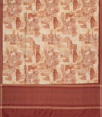 Cream Printed Synthetic Tussar Saree With Contrast border-BL5360