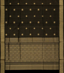 Black Handloom Silk Cotton Saree With Checks & Buttas-SC4235
