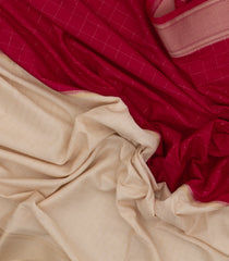 Red & Crem Woven Art Crepe Half & Half Saree With Checks -BL4693