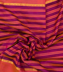 Magenta Handloom Silk Cotton Saree With Stripes & Contrast Pallu-SC3810