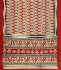 Red Printed Jaipur Cotton Saree With Printed Floral Motifs-JC1920