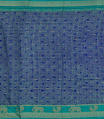 Blue Printed Synthetics Dola with Zari Stripes & Contrast Border-BL5148