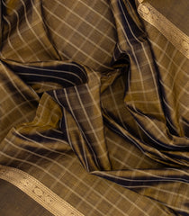 Dark Olive Handloom Silk Cotton Saree With Zari Checks-SC4038