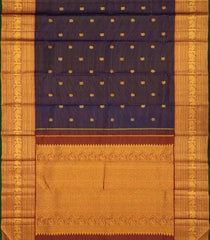 Black Handloom Kanchipuram Silk Saree With Zari Stripes & Buttas-KA12675