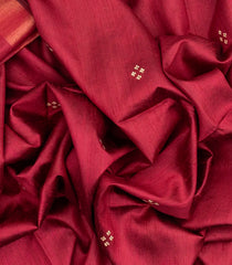 Crimson Handloom Dupion Silk Saree With Printed Bird Pallu-DS0493