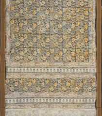 Beige Printed Kalamkari Cotton Saree With Zari Border-KAL1228