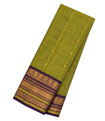 Green Handloom Gadwal Silk Cotton Saree With Zari Checks & Buttas -GA0288