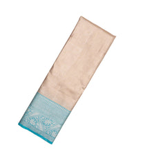 Taupe Woven Synthetic Tissue Saree With Floral Motifs & Cyan Border-BL4349