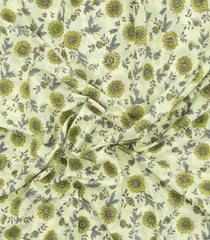 Light Green Printed Jaipur Cotton Saree With Floral Motifs-JC1882