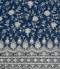 Indigo Woven Synthetic Blended Saree With Embroidered Motifs-EN2044
