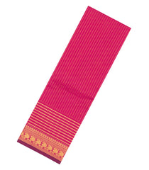 Pink Woven Chettinad Cotton Saree With Stripes & Zari Border-CN1916
