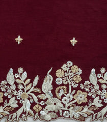 Maroon Woven Synthetic Blended Saree With Embroidered Motifs-EN2009