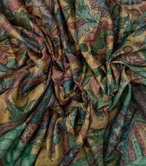 Beige Handloom Tussar Silk Saree With Hand Painted Kalamkari Motifs-TU2846