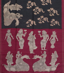 Black Printed Synthetic Tussar Silk Saree With Contrast Border-SY0106