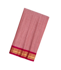 Dusty Pink Handloom Gadwal Silk Cotton Saree With Contrast Border-GA0170