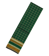 Green Handloom Kanchi Cotton Saree With Zari Checks-KC1840