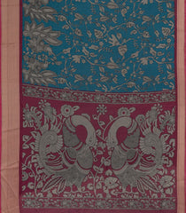 Cyan Printed Art Tussar Saree With Zari Border-BL5096