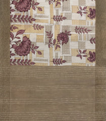 Chestnut Pink Woven Blended Linen Saree With Printed Floral Motifs-BL4842