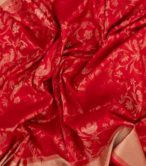 Red Handloom Soft Silk Saree With Bird Vine Motifs  -SO4285