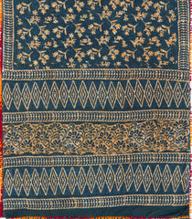 Dark Grey Printed Jaipur Cotton Saree With Tie & Dye Motifs-JC1846