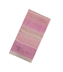Dusty Pink Handloom Linen Saree With Embroidered Floral Motifs-LI0771