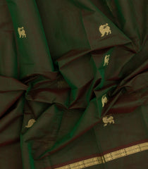 Dark Green Handloom Kanchi Cotton Saree With Yazhi Buttas-KC1830