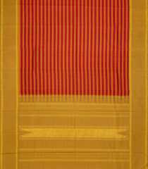 Red Handloom Kanchipuram Silk Saree With Mustard Stripes-KA13432