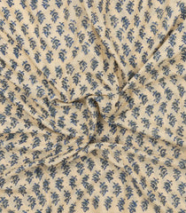 Cream Printed Jaipur Cotton Saree With Floral Motifs-JC1801