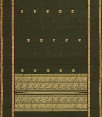 Dark Green Handloom Kanchi Cotton Saree With Yazhi Buttas-KC1830
