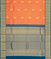 Peach Handloom Korvai Kanchipuram Silk Saree With Peacock Buttas-KA15495