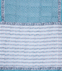 Turquoise Printed Jaipur Cotton Saree With Floral Motifs-JC1687