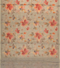 Grey Woven Synthetic Cotton Saree With Printed Floral Motifs-BL4731
