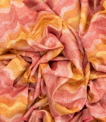 Peach Handloom Tussar Silk Saree With Printed Wave Motifs-TU2659