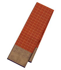 Rust Kanchipuram Silk Saree With Zari Checks-KA14934