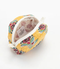 Yellow Cotton Bagru Printed Coin Pouch With Zipper-ACS1070