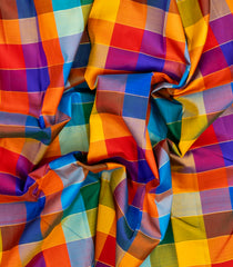 Multi Colour Handloom Kanchipuram Silk Saree With Checks-KA15412