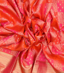 Pink & Peach Handloom Silk Saree With Bird Motifs & Hand Embroidered Selvage-EN1697