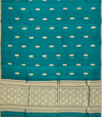 Teal Woven Pure Banarasi Organza Silk Saree With Floral Buttas-KS1160