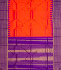 Red Handloom Korvai Kanchipuram Silk Saree With Stripes & Purple Border-KA13122
