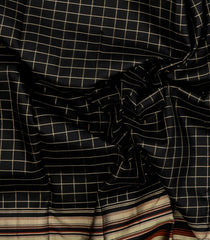Black Handloom Kanchipuram Silk Saree With Zari Checks-KA15235