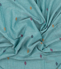 Light Blue Handloom Bengal Cotton Saree With Meena Buttas-BG1576