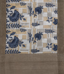 Blue Woven Blended Linen Saree With Printed Floral Motifs-BL4846