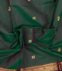 Bottle Green Handloom Silk Cotton Saree With Zari Buttas-SC4829