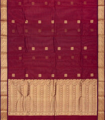 Crimson Handloom Kanchi Cotton Saree With Kolam Buttas & Zari Border