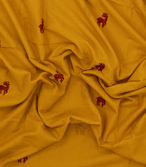 Mustard Handloom Bengal Cotton Saree With Deer Buttas-BG1703