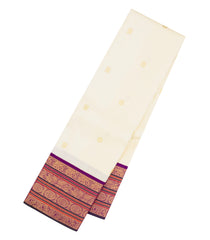 White Handloom Korvai Kanchipuram Silk Saree With Buttas-KA15510