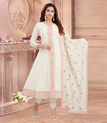 White Embroidered Festive Anarkali Kurta-RC5508