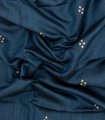 Navy Blue Handloom Dupion Silk Saree With Buttas & Printed Pallu-DS0548
