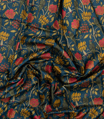 Navy Blue Printed Pure Silk Saree With Bird Motifs-PS0823