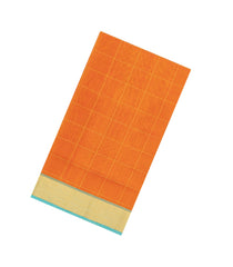 Orange Handloom Silk Cotton Saree With Zari Checks & Contrast Border-SC4727